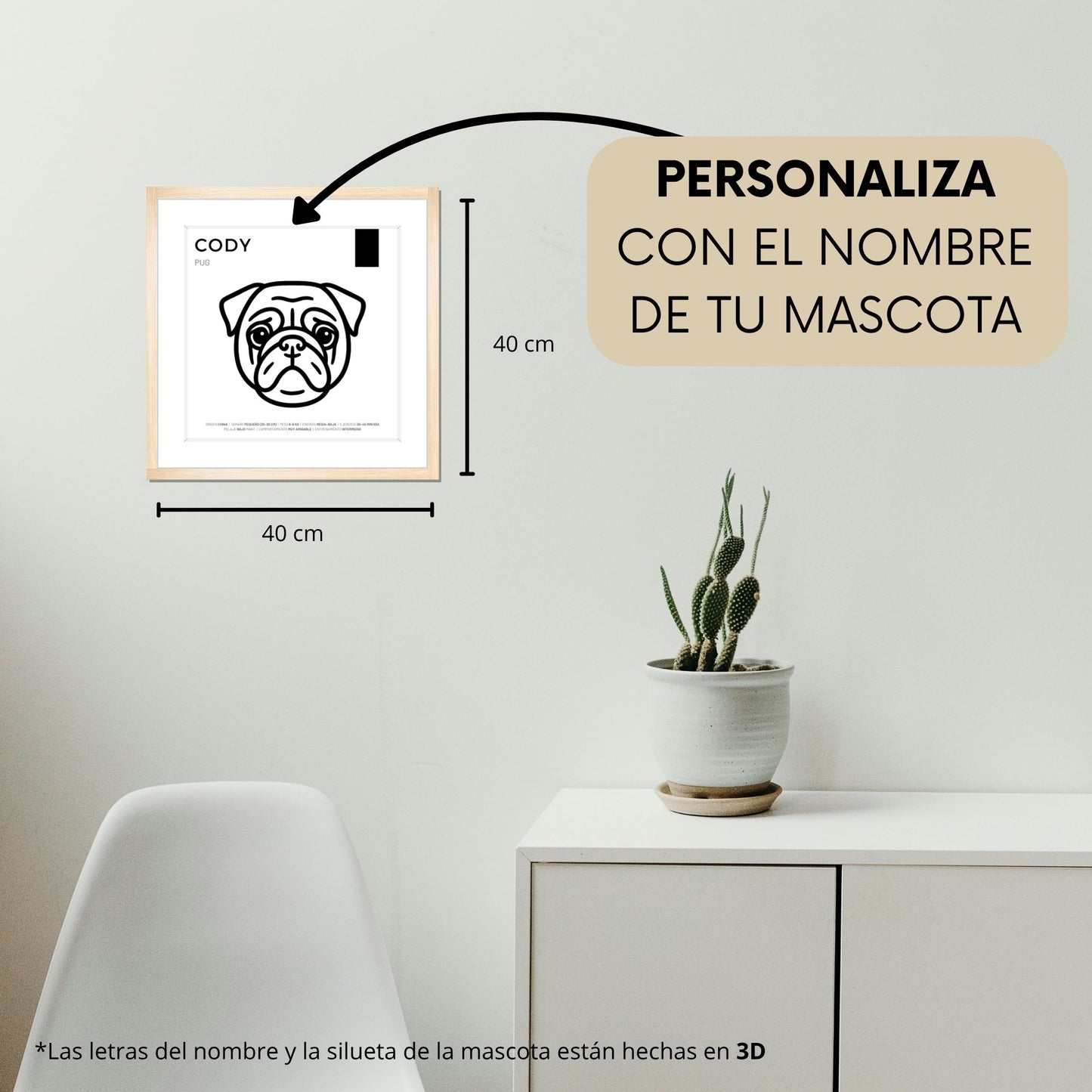 Pug — Cuadro de mascota personalizado