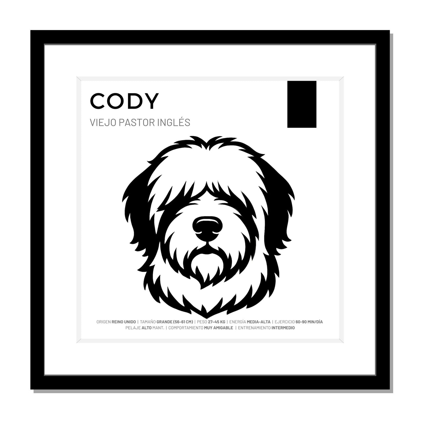 Viejo Pastor Inglés — Cuadro de mascota personalizado