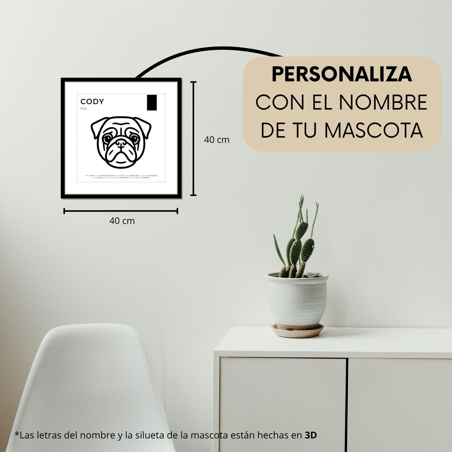 Pug — Cuadro de mascota personalizado